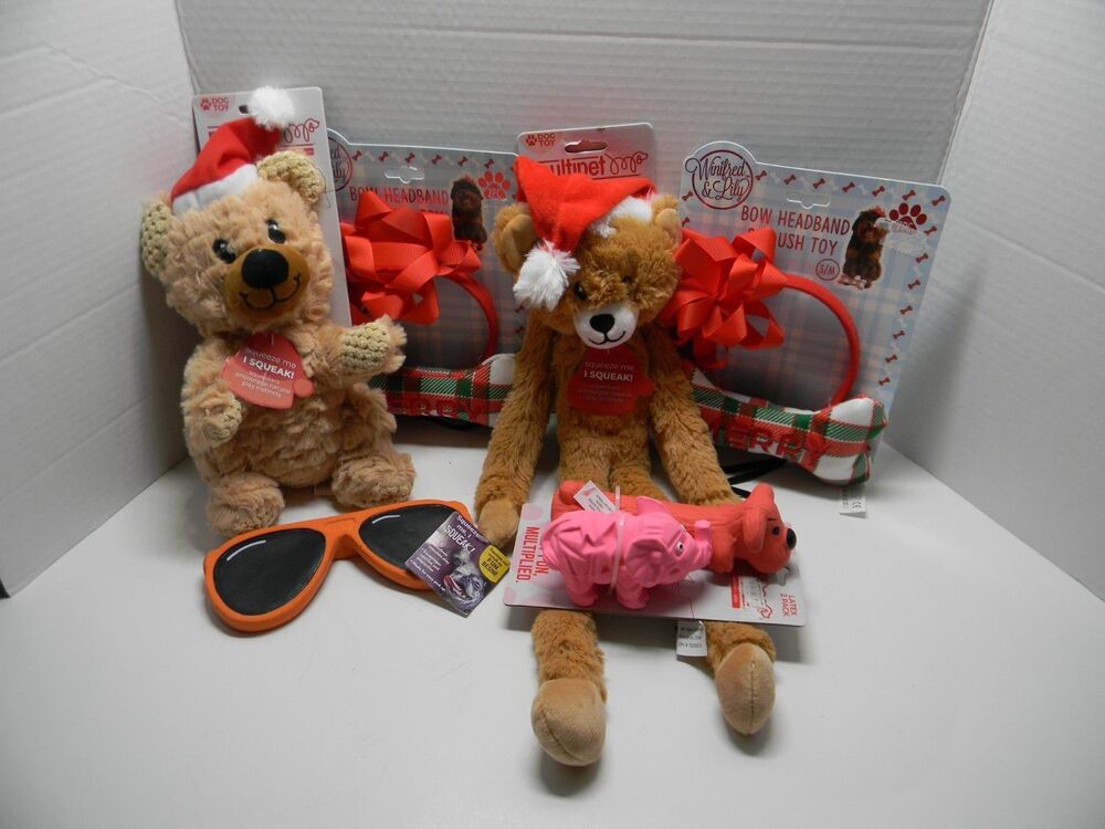 Lot of Dog Toys Bears Squeaky Christmas Holiday Stocking Stuffer NEW